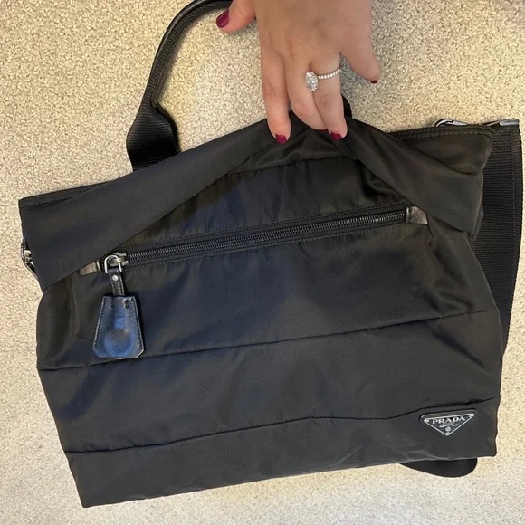 PRADA Tessuto Nylon w Calfskin Handles 2 Way Tote Bag - Picture 13 of 15
